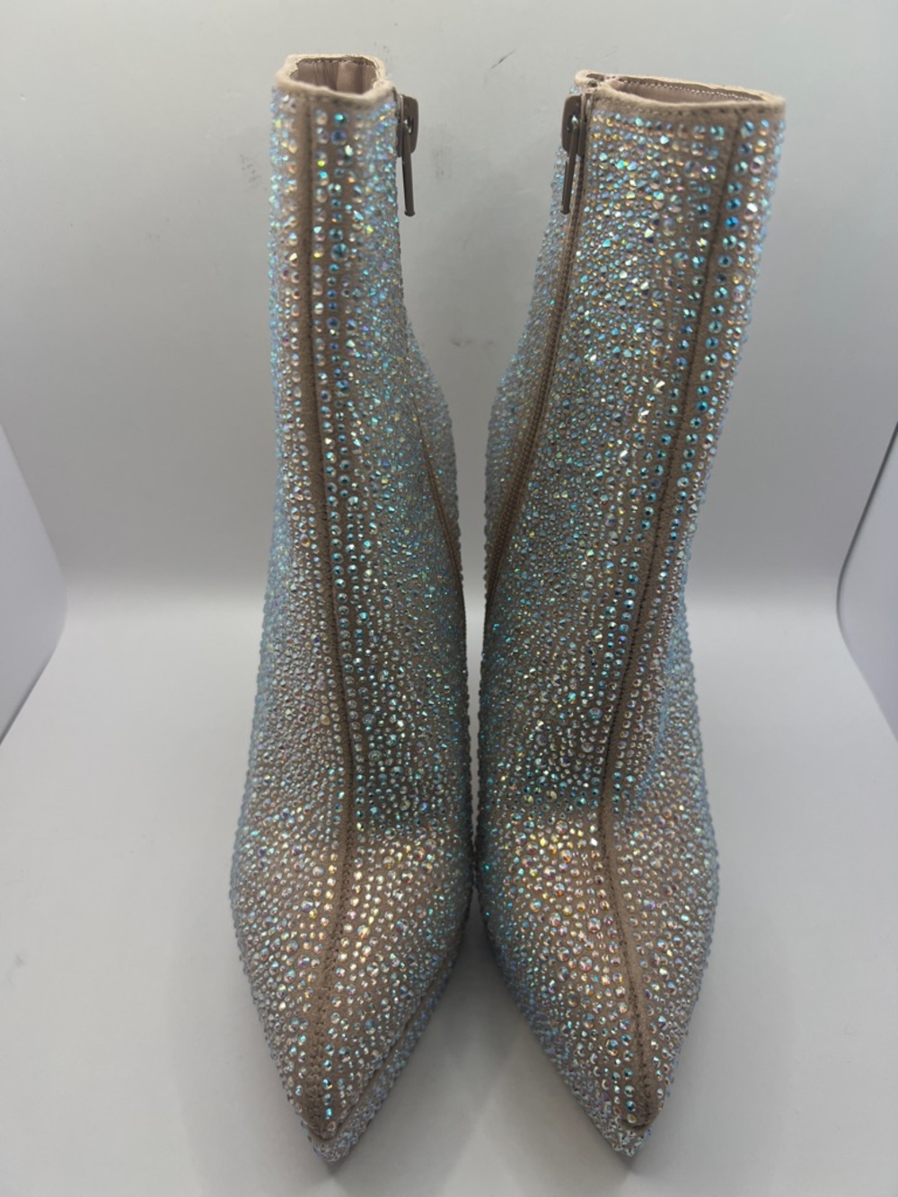 Madden Girl Iridescent Crystal Embellished Nude Ankle Boots